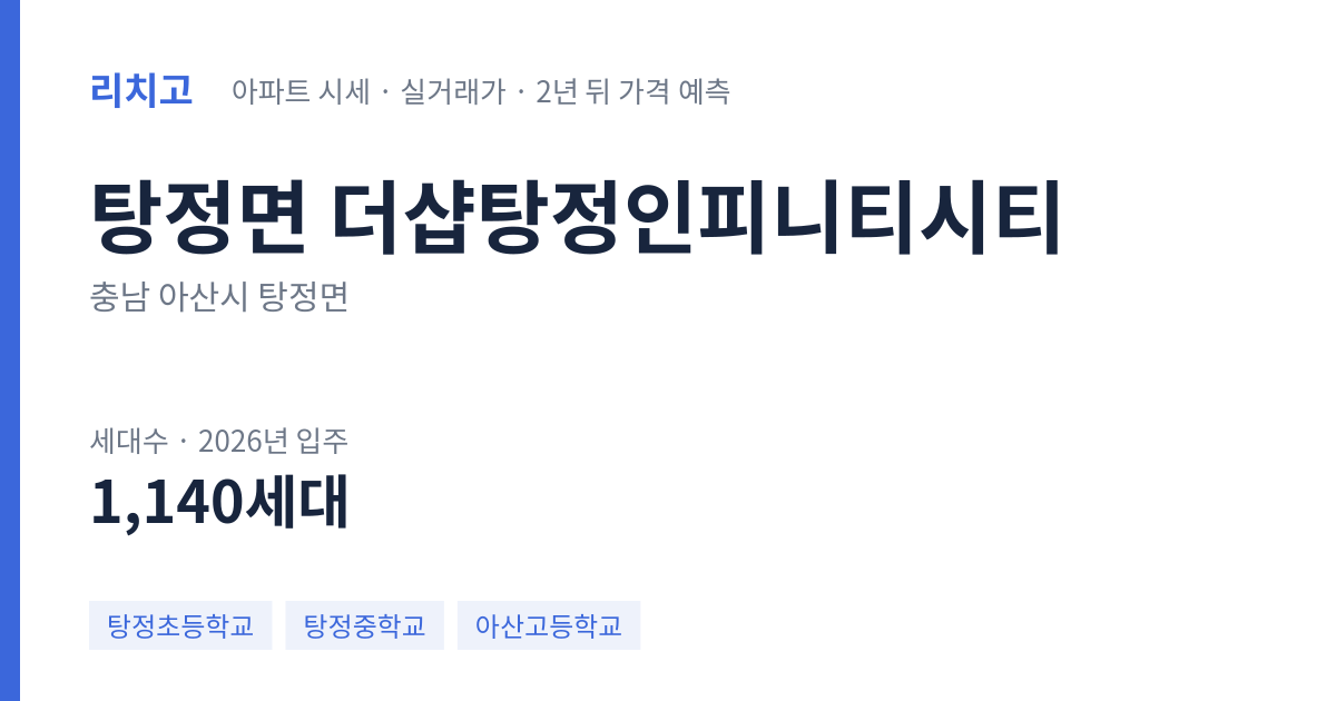 더샵탕정인피니티시티 아파트 요약 카드 — 대표 평형 매매·전세 시세, 세대수, 입주 연도