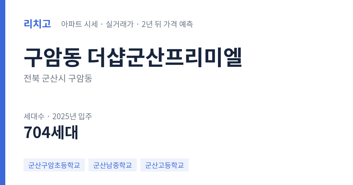 더샵군산프리미엘 아파트 요약 카드 — 대표 평형 매매·전세 시세, 세대수, 입주 연도
