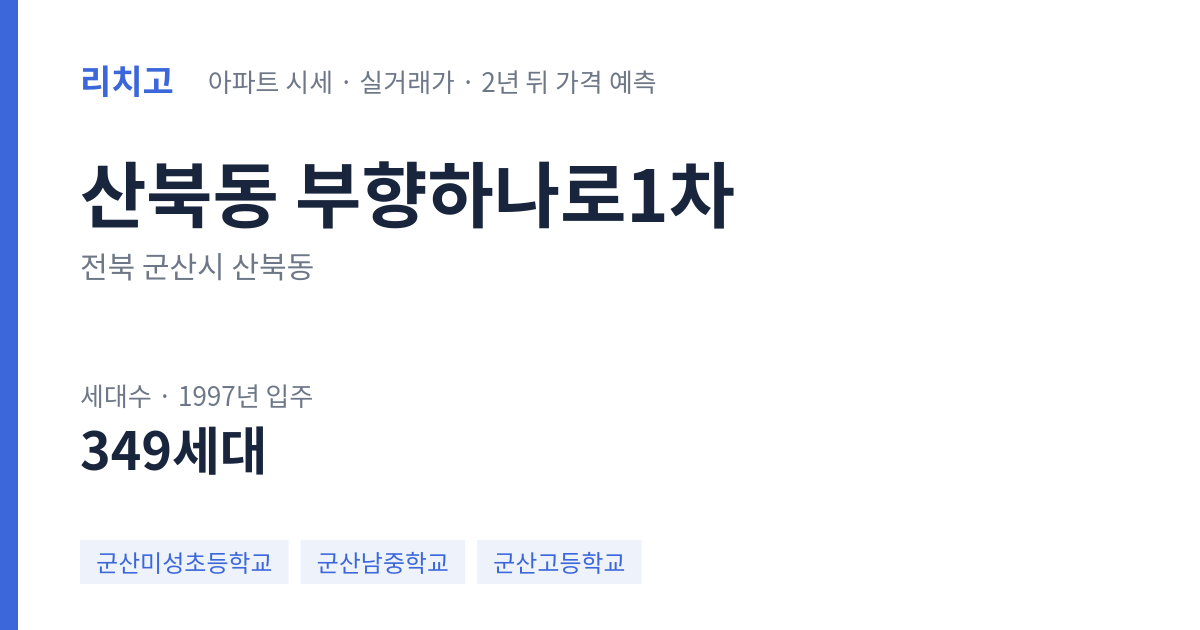 부향하나로1차 아파트 요약 카드 — 대표 평형 매매·전세 시세, 세대수, 입주 연도