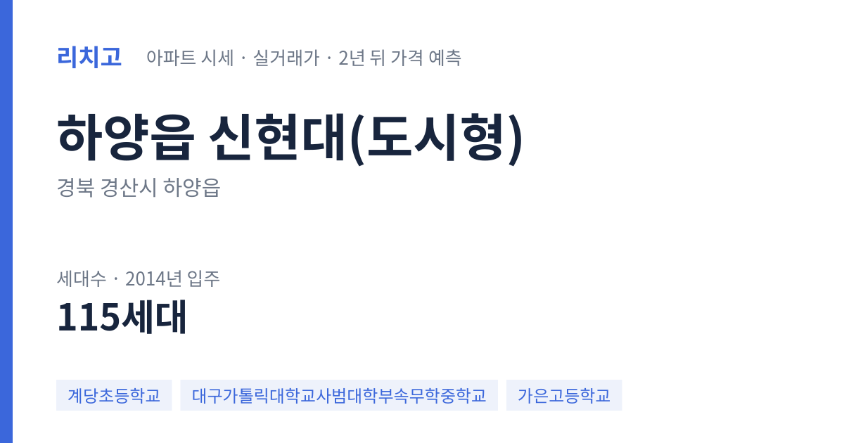 신현대(도시형) 아파트 요약 카드 — 대표 평형 매매·전세 시세, 세대수, 입주 연도